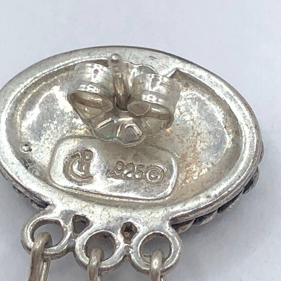 Relios Southwest Sterling Silver Green Yellow Inlay Tassel Pierced Earrings - Picture 4 of 12